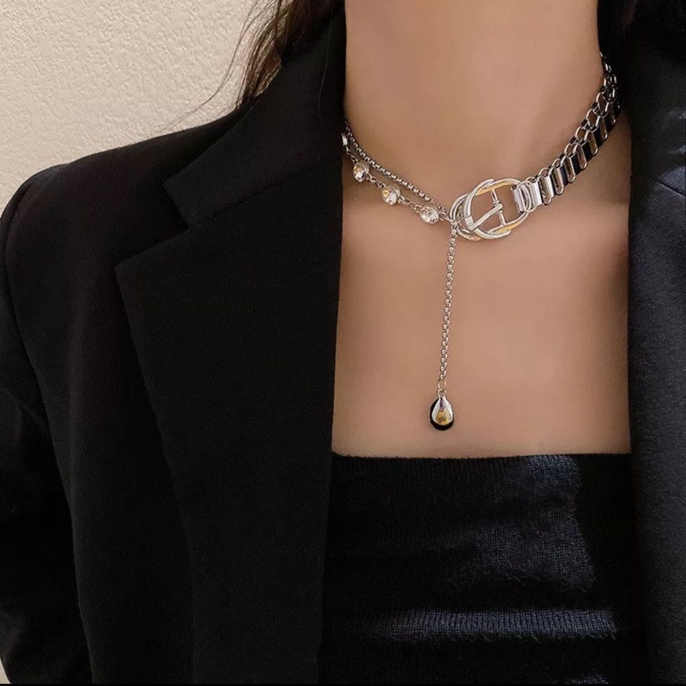 New Crystal Choker Necklace Silver Statement Necklace